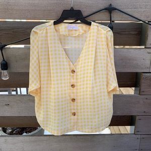 Elodie Yellow Checkered Blouse Sz M